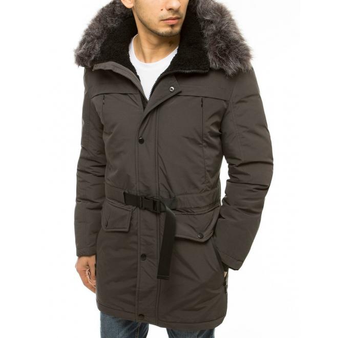 Zimná pánska bunda tmavosivej farby s dlhším strihom