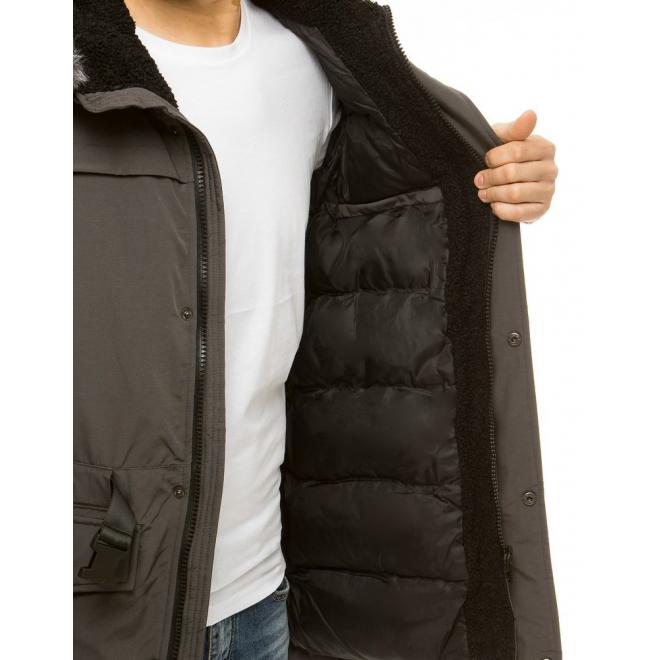 Zimná pánska bunda tmavosivej farby s dlhším strihom