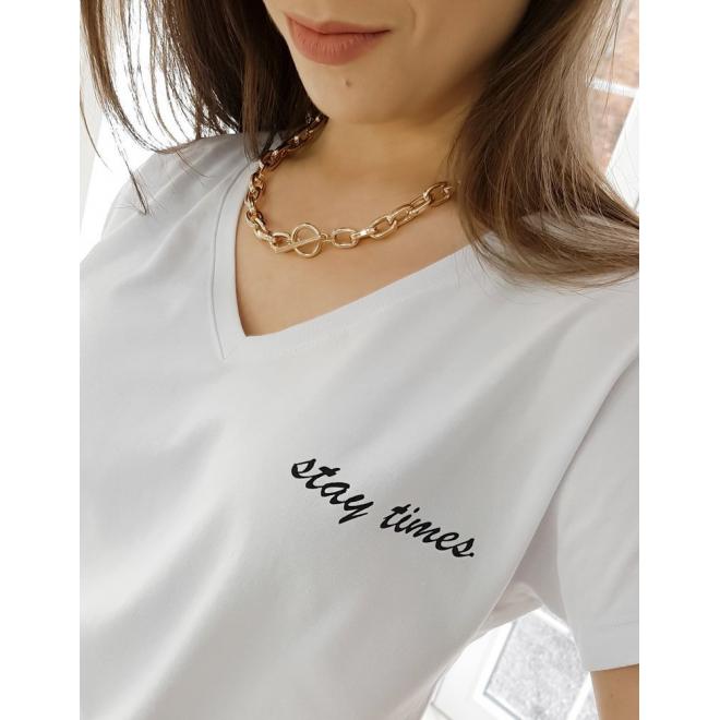Bavlnené dámske tričko bielej farby s malým nápisom