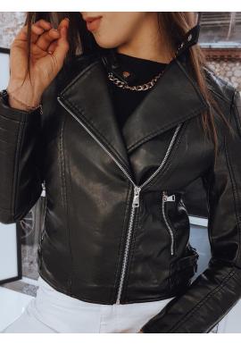 Dámska koženková bunda s prešívaním v čiernej farbe