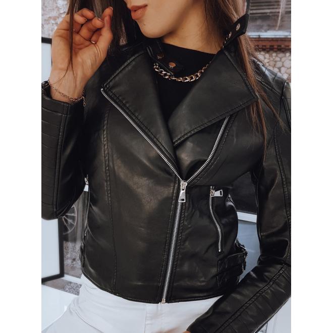 Dámska koženková bunda s prešívaním v čiernej farbe