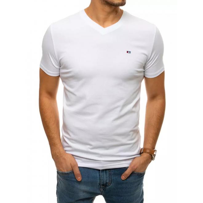 Biele bavlnené tričko s véčkovým výstrihom pre pánov