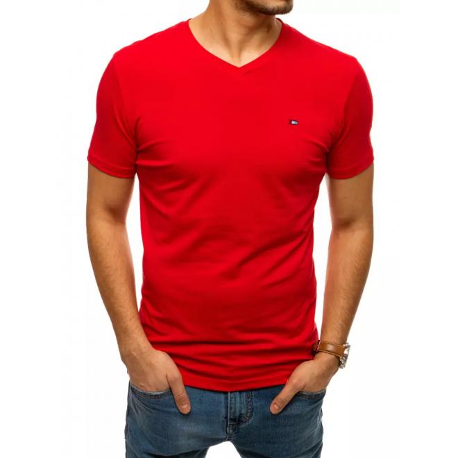 Bavlnené pánske tričko červenej farby s véčkovým výstrihom