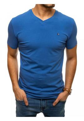 Bavlnené pánske tričko modrej farby s véčkovým výstrihom