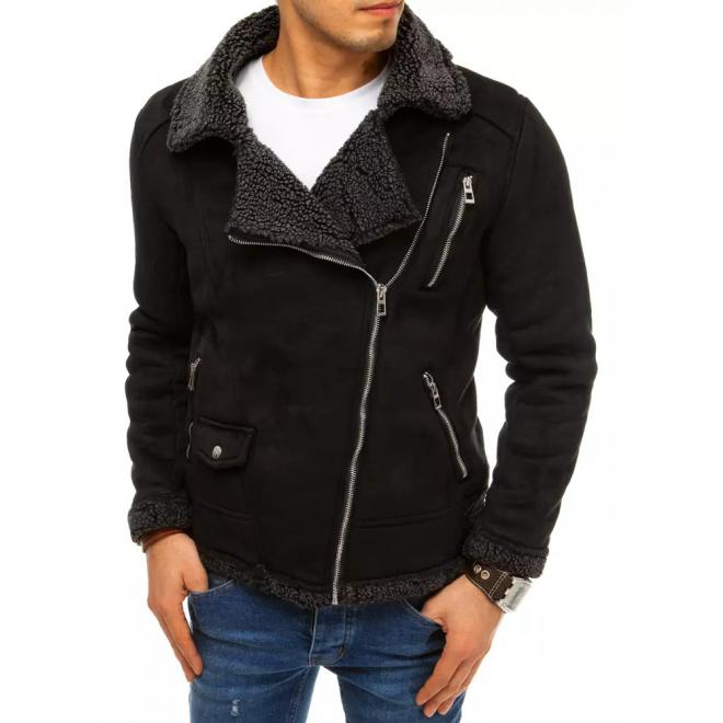 Semišová pánska bunda čiernej farby na zimu