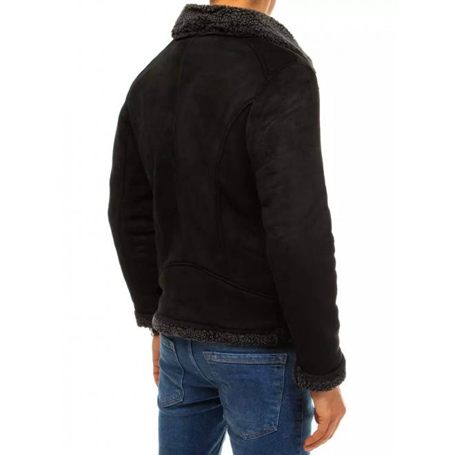 Semišová pánska bunda čiernej farby na zimu