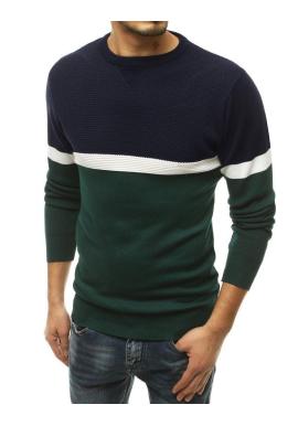 Pánsky štýlový sveter s kontrastnými prvkami v zelenej farbe v zľave