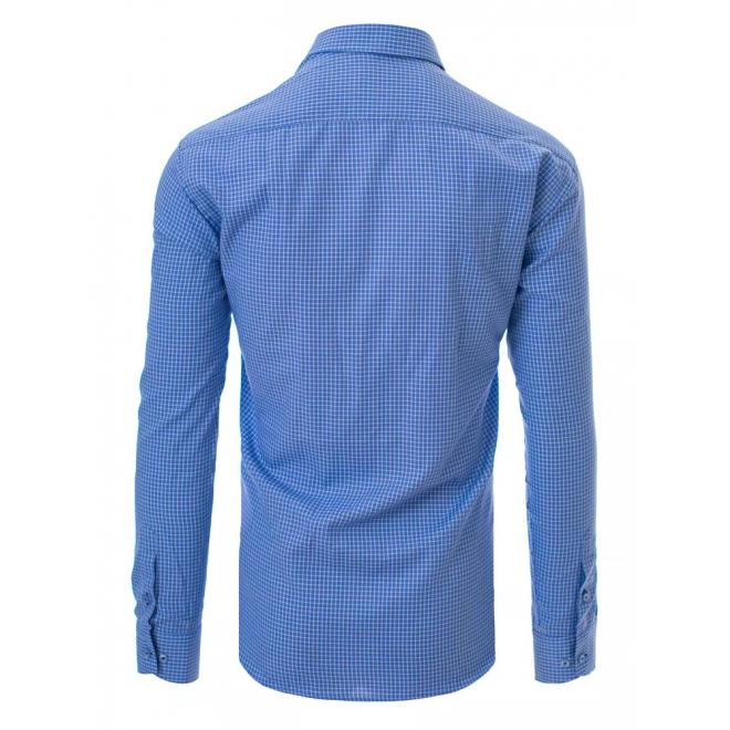 Modrá košeľa s bielym kockovaným vzorom pre pánov