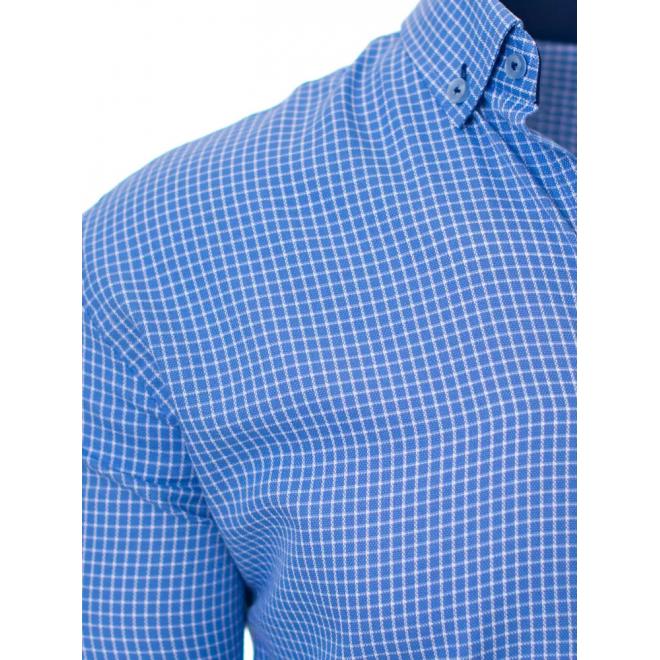 Modrá košeľa s bielym kockovaným vzorom pre pánov