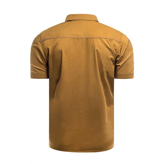 Pánska slim fit košeľa s krátkym rukávom v hnedej farbe
