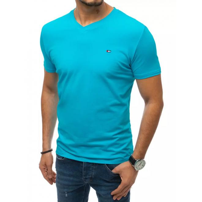 Módne pánske tričko tyrkysovej farby s véčkovým výstrihom