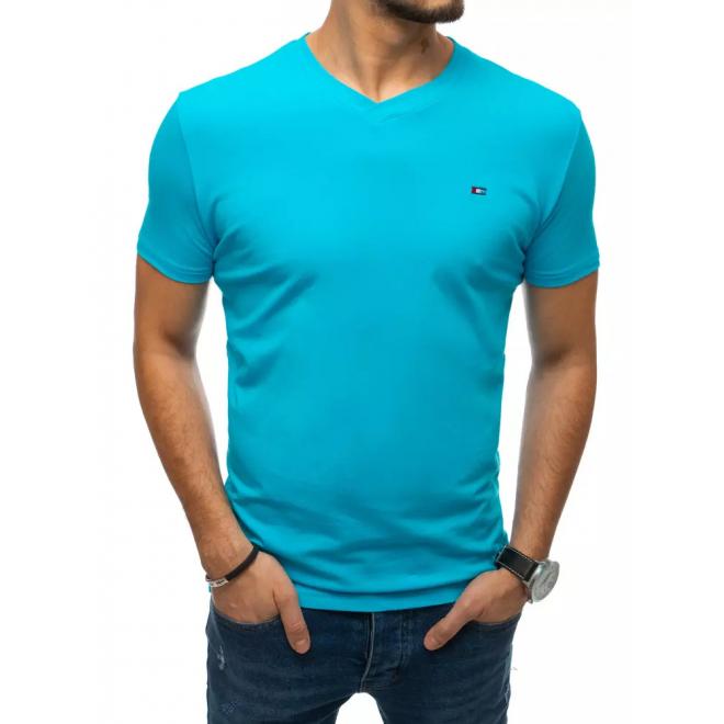 Módne pánske tričko tyrkysovej farby s véčkovým výstrihom