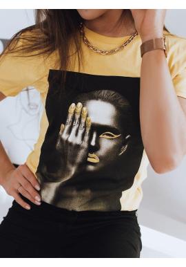 Klasické dámske tričko žltej farby s potlačou