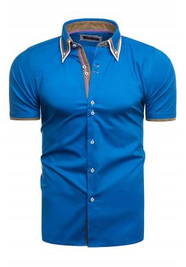 Pánska slim fit košeľa s krátkym rukávom v tyrkysovej farbe