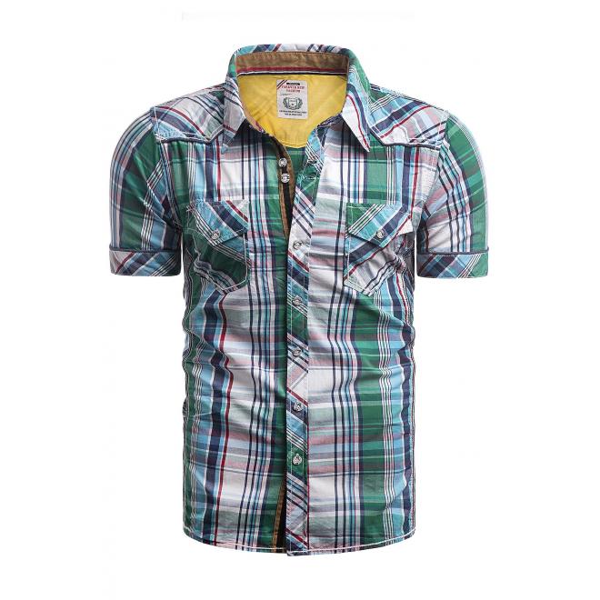 Károvaná pánska košeľa zelenej farby s vreckami na hrudi