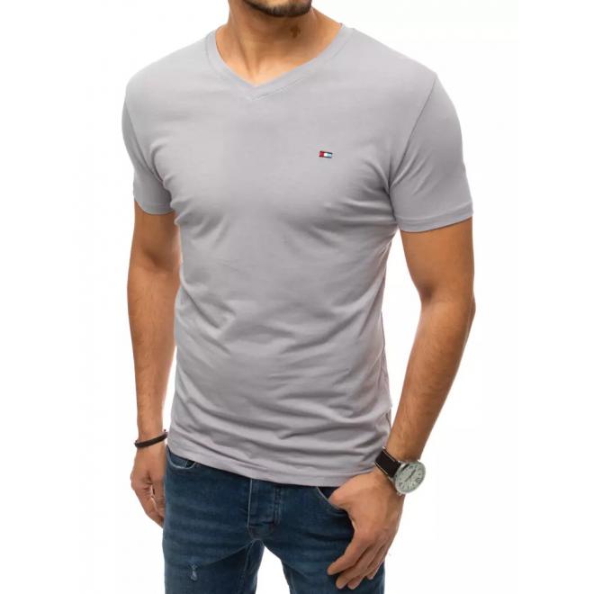 Svetlosivé módne tričko s véčkovým výstrihom pre pánov