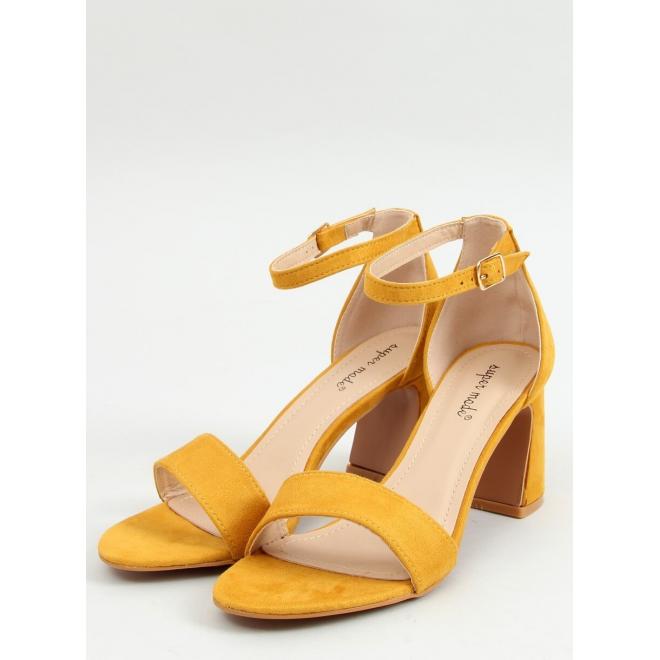 Žlté semišové sandále na stabilnom podpätku pre dámy