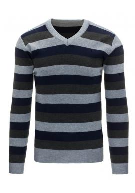 Sivo-modrý pánsky sveter s vodorovnými pásmi