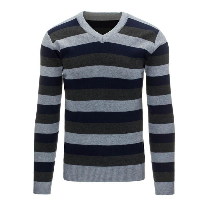 Sivo-modrý pánsky sveter s vodorovnými pásmi