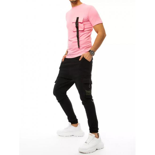 Komplet pánskeho trička a nohavíc ružovo-čiernej farby s potlačou