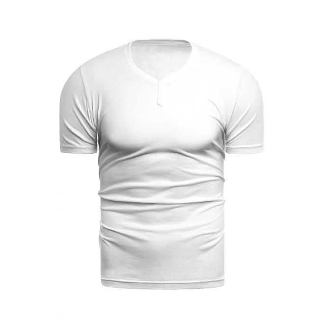Pánske bavlnené tričko s ozdobnými gombíkmi v bielej farbe