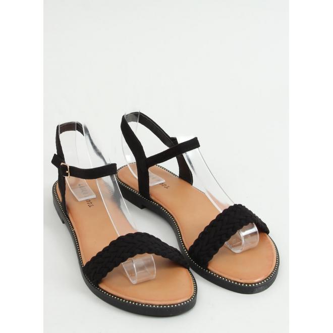 Čierne semišové sandále s plochou podrážkou pre dámy