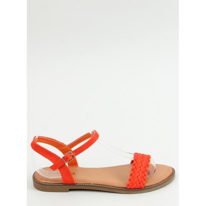 Dámske semišové sandále s plochou podrážkou v oranžovej farbe