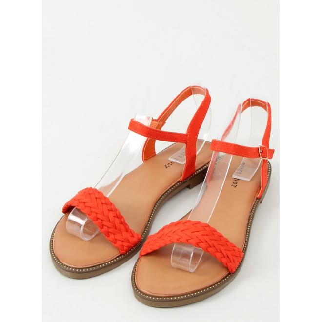 Dámske semišové sandále s plochou podrážkou v oranžovej farbe