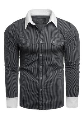 Pásikavá pánska košeľa čierno-bielej farby s dlhým rukávom