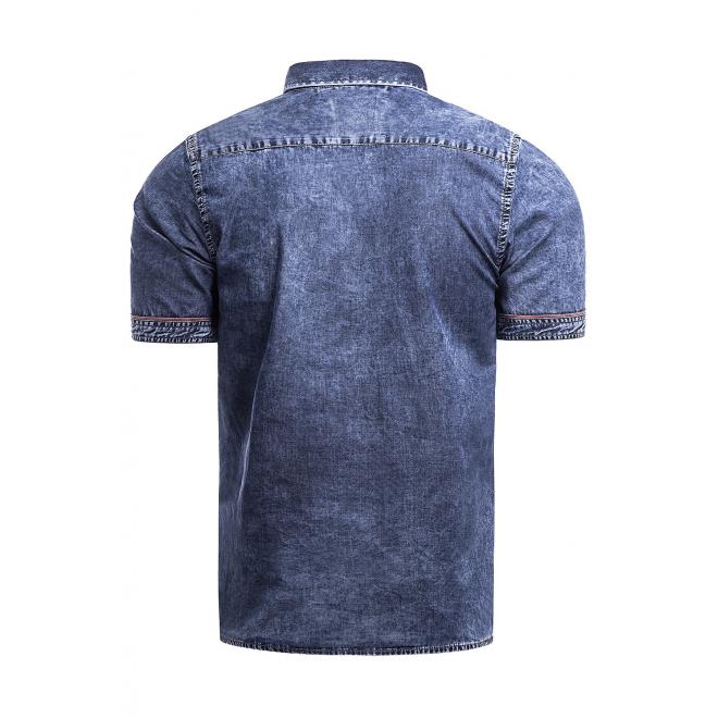 Pánska riflová košeľa s krátkym rukávom v modrej farbe