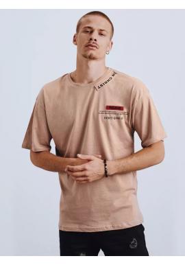 Pánske módne tričko s potlačou a nášivkami v béžovej farbe