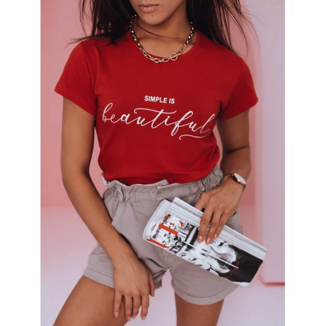 Červené klasické tričko s minimalistickým nápisom pre dámy