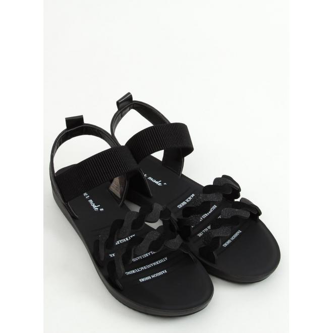 Dámske štýlové sandále s pletenými pásikmi v čiernej farbe