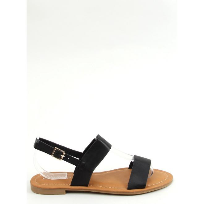 Lícové dámske sandále čiernej farby s plochou podrážkou