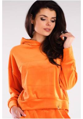 Velúrová dámska mikina oranžovej farby s kapucňou