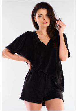 Velúrové dámske šortky čiernej farby s voľným strihom