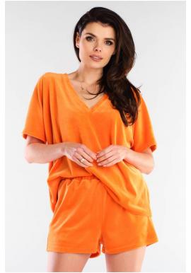 Velúrové dámske šortky oranžovej farby s voľným strihom