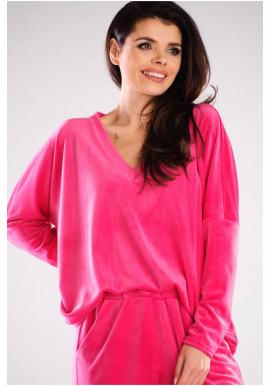 Ružové voľné tričko s véčkovým výstrihom pre dámy