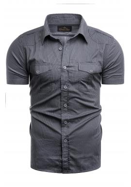 Pásikavá pánska košeľa tmavosivej farby s vreckami na hrudi