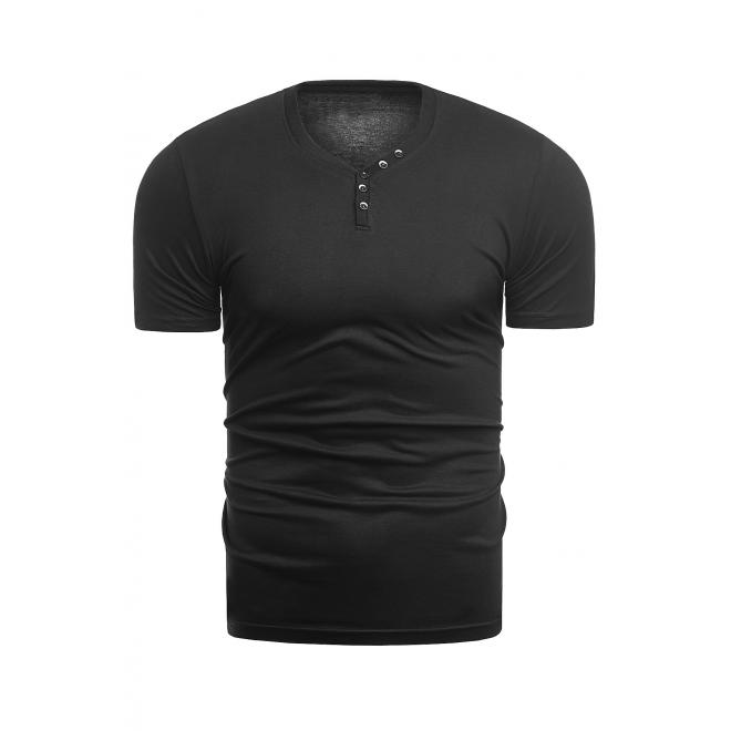 Bavlnené pánske tričko čiernej farby s ozdobnými gombíkmi