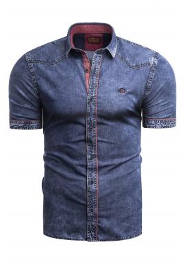 Pánska riflová košeľa s krátkym rukávom v modrej farbe vo výpredaji