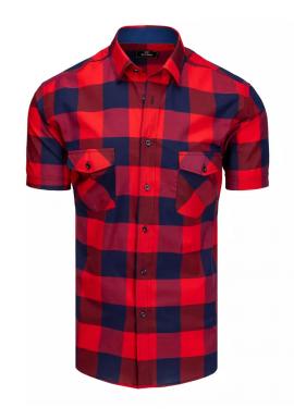 Pánska kockovaná košeľa s krátkym rukávom v modro-červenej farbe