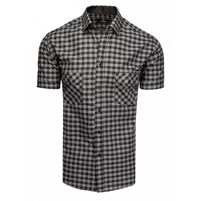 Kockovaná pánska košeľa čierno-sivej farby s krátkym rukávom