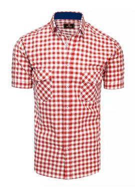 Pánska kockovaná košeľa s krátkym rukávom v červeno-bielej farbe