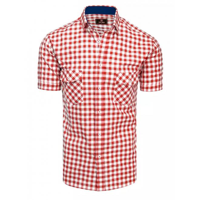 Pánska kockovaná košeľa s krátkym rukávom v červeno-bielej farbe