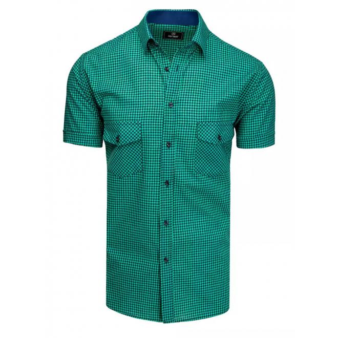 Modro-zelená kockovaná košeľa s krátkym rukávom pre pánov