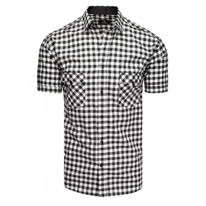 Pánska kockovaná košeľa s krátkym rukávom v čierno-bielej farbe