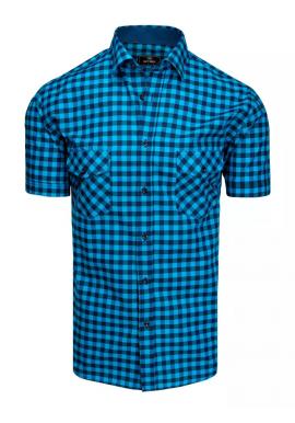 Kockovaná pánska košeľa modrej farby s krátkym rukávom