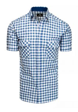 Pánska kockovaná košeľa s krátkym rukávom v modro-bielej farbe