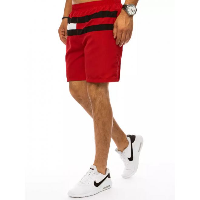 Plavecké pánske šortky bordovej farby s kontrastnými pruhmi